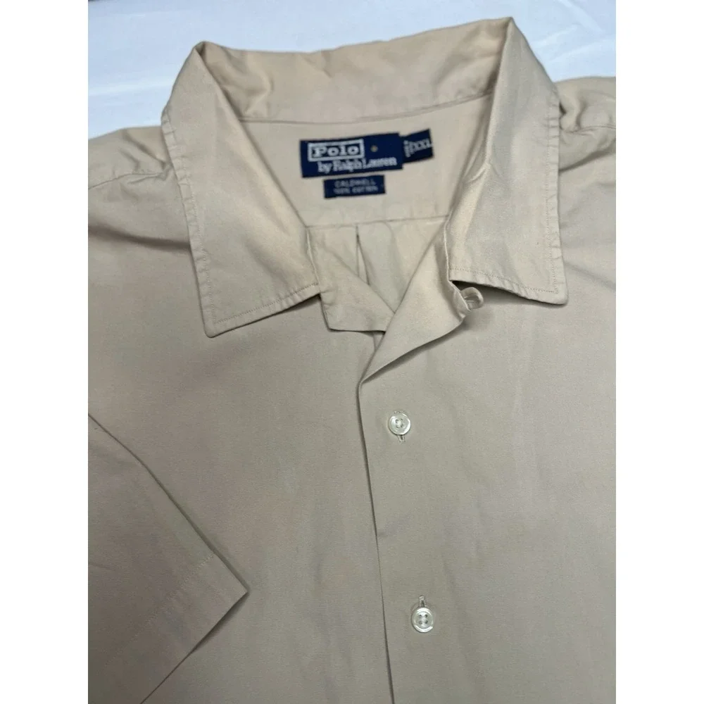 Polo Ralph Lauren Caldwell Shirt Mens XXL Beige Cotton Camp Short Sleeve